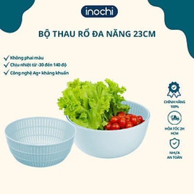Bộ Thau Rổ Nhựa Đa Năng Cao Cấp Yoko Inochi Nhật Bản - Kháng khuẩn khử mùi đảm bảo an toàn vệ sinh thực phẩm - Chính Hãng ( Tặng kèm khăn lau pakasa)
