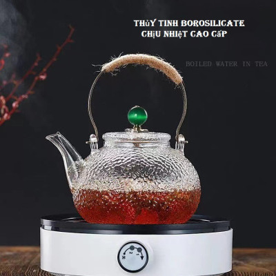Bình pha trà thủy tinh Borosilicate vân nhám tay cầm kim loại quấn dây 900ml