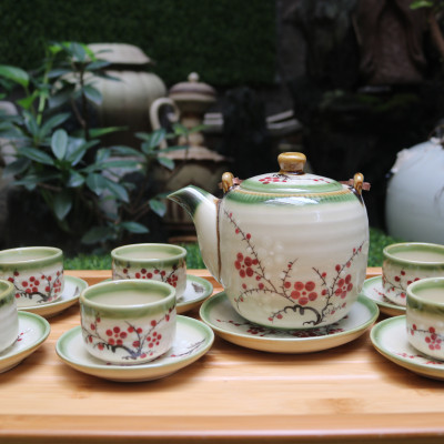 Bộ ấm trà men bóng vẽ đào