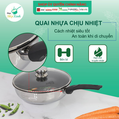 Chảo inox chống dính sâu lòng có nắp kính cao cấp Fivestar 24cm , 26cm , tặng 1 sạn dừa , tay cầm cách nhiệt