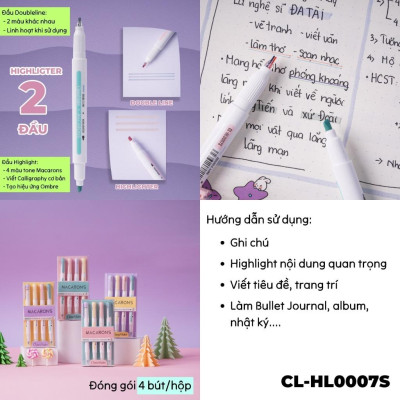 Vỉ 4 Bút Highlight Màu Nhũ 2 Ngòi Macarons - ClassMate CL-HL0007S (Mẫu Bao Bì Giao Ngẫu Nhiên)