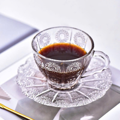 Set Tách Trà Thủy Tinh 210ml Sang Trọng Kèm Đĩa - Tách Trà Uống Trà, Cà Phê  Hoa Mặt Trời Sang Trọng Tiện Lợi Đẳng Cấp - HÀNG CHÍNH HÃNG MINIIN