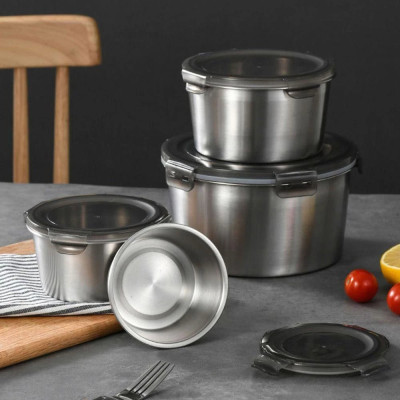 Bộ 4 Hộp Đựng Thực Phẩm Inox Kèm Nắp Nhựa Kích Thước 350ml/600ml/1000ml/2000ml