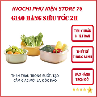 Bộ Thau Rỗ Vuông YOKO 23-27cm Sản Xuất Theo Tiêu Chuẩn Nhật Bản Công nghệ ion Ag+ giúp kháng khuẩn khử mùi - Chính hãng INOCHI ( Tặng kèm khăn lau PaKaSa)