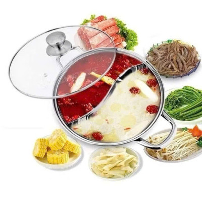 Nồi Lẩu Inox 2 Ngăn 30cm Nấu Được Bếp Từ và Bếp Gas, Có Nắp Kính Chất Lượng Cao - HÀNG CHÍNH HÃNG MINIIN