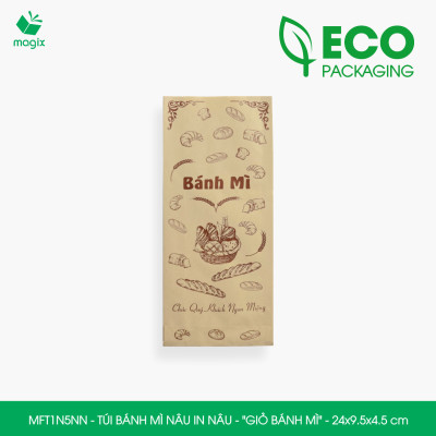 MFT1N5NN - 24x10x4 cm - 1000 Túi bánh mì Nâu, in sẵn họa tiết GIỎ BÁNH MÌ - Bao bánh mì Túi giấy thực phẩm an toàn