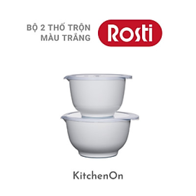 Bộ âu trộn Rosti màu trắng. 2 âu + 2 nắp. Nhãn Rosti Đan Mạch