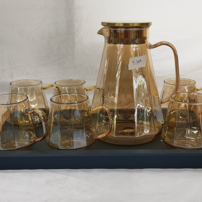 Bộ bình đựng nước thủy tinh chịu nhiệt 6 ly kèm khay - ANTH667