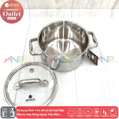Nồi Đun, Nấu Inox 304  3 Lớp Đáy Liền ELMICH TriMax ECO 16/18/20/24/26/28cm