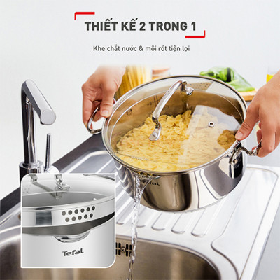Nồi Inox cao cấp Tefal Duetto Plus (18cm x 2.0L/20cm x 2.9L/22cm x 6.1L/24cm x 5.0L/28cm x 10.0L) - Hàng chính hãng