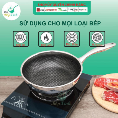 Bộ nồi chảo chống dính sâu lòng tổ ong 3 lớp đáy liền inox 304 Fivestar Plus quai oval nắp kính , tặng 1 sạn inox