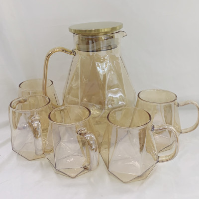 Bộ bình đựng nước thủy tinh kèm 6 ly màu vàng sang trọng - ANTH666