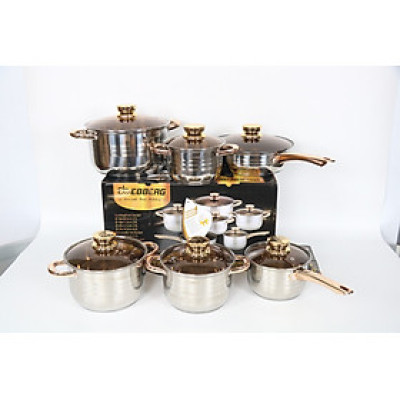 Bộ 6 Nồi Chảo Inox 5 Đáy Eb EBBERG EB-811 (EB-813/EB-8013/EB-8013B) Dùng Mọi Bếp - Hàng Chính Hãng