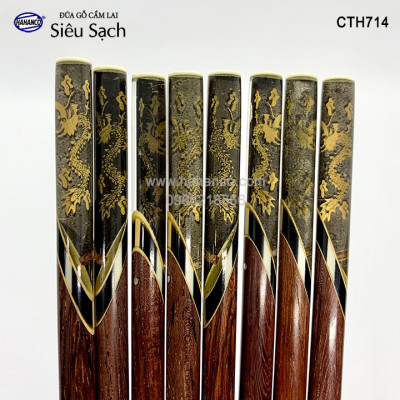 Đũa gỗ Cẩm Lai - đầu đũa cẩn 3D chìm - Rồng/Cá/Trúc (10 đôi/Hộp) CTH714 - Sang trọng trên bàn ăn