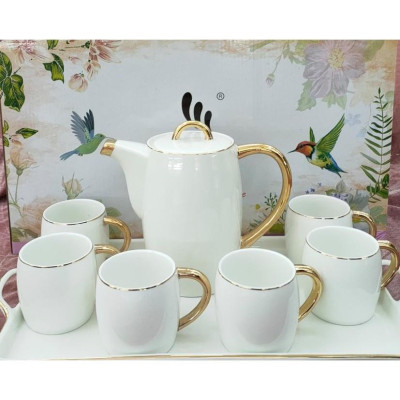 BỘ ẤM CHÉN PHA TRÀ HIỆN ĐẠI TRẮNG VIỀN VÀNG CAO CẤP