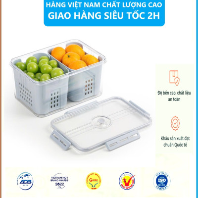 Bộ hộp rổ trong HOKORI nhựa VIỆT NHẬT cao cấp - 2 ngăn, 3 ngăn, tách nước - Thực phẩm tủ lạnh - Hàng Việt Nam