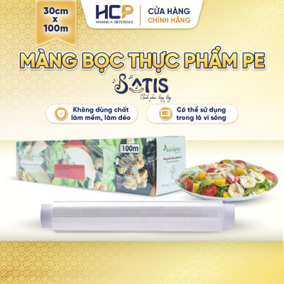 Hộp Màng Bọc Thực Phẩm PE SATIS 30cm x 100m Không Chứa Chất Phụ Gia Gây Hại Sức Khỏe Dùng Được Cho Lò Vi Sóng