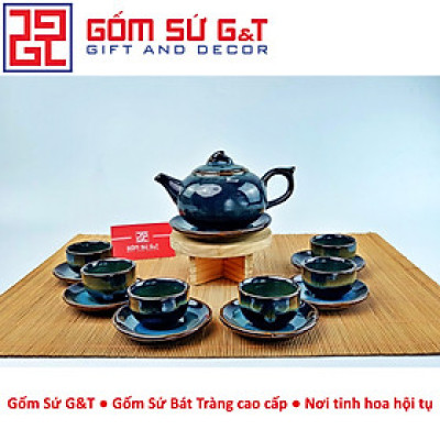 Bộ trà hỏa biến dáng quả hồng màu xanh dương