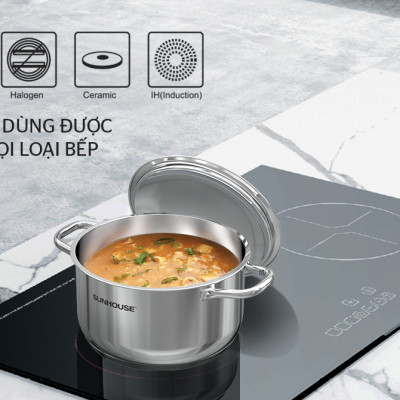  Bộ nồi chảo inox 5 món 5 đáy SUNHOUSE SHG995-2022 bếp từ chất liệu inox cao cấp an toàn sức khỏe