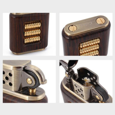 Vỏ Hột Quẹt Bật Lửa Chief CF 217 Gỗ Họa Tiết Bánh Xe - Dùng Xăng Bấc Đá