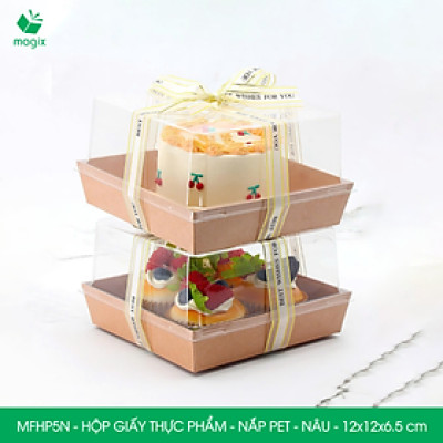 MFHP5N - 12x12x6.5 cm - 25 hộp giấy nắp PET kraft nâu đựng thực phẩm, thức ăn mang đi