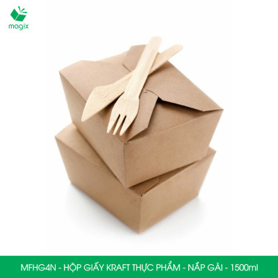 MFHG4N - 1500ml - 100 hộp giấy kraft đựng thực phẩm, hộp giấy nắp gài đựng thức ăn mang đi
