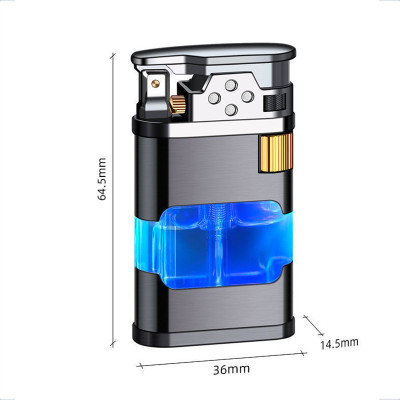 Vỏ Hột Quẹt Bật Lửa Khè Gas AB905 Khò 1 Tia Mạnh Mẽ Thân Bật Lửa Lộ Thiên Trong Suốt Đèn Led Nhấp Nháy Cực Đẹp-Có Hộp