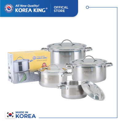 KP-24S5PLY Nồi inox 5 lớp đáy liền Korea King (Nồi, nắp đều bằng inox, đường kính 24cm, dung tích 5L)-Hàng chính hãng