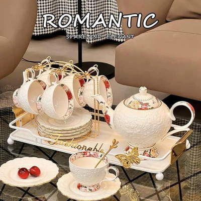 BỘ ẤM CHÉN PHA TRÀ  KÈM ĐẾ CHÂM NẾN  SỨ HÂM NÓNG MÀU TRẮNG VIỀN VÀNG CAO CẤP CAMELIA - ANTH451