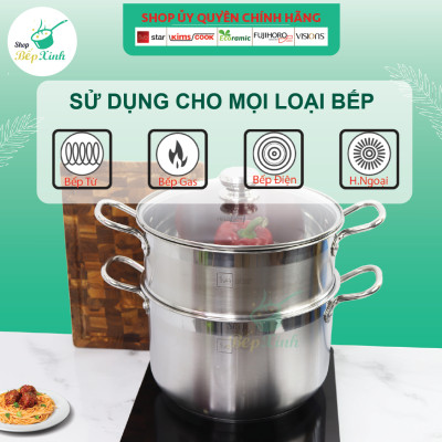 Bộ xửng hấp đáy từ cao cấp Fivestar standard inox 430 nắp kính size 30cm , tặng 1 muỗng canh