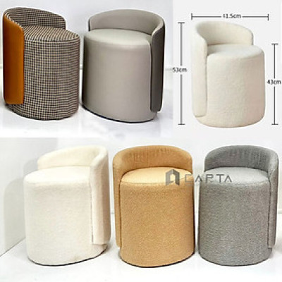 Ghế đôn trang điểm nệm vải lông cừu CS0927-1F Nội thất Capta Ghế đôn tiếp khách xoay nệm vải lông cừu trắng xám nâu
