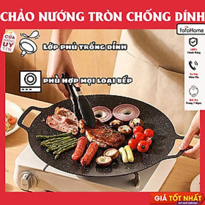 Chảo Nướng Đá Không Dầu Hàn Quốc Size 34cm, Chảo Nướng Thịt BBQ Chống Dính Dùng Được Cho Mọi Loại Bếp, Chất Liệu Cao Cấp