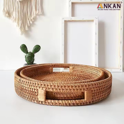 Khay Mây Tròn Đựng Trái Cây, Đồ Ăn, Decor Nhà Bếp – Khay Mây Tre Đan Thủ Công Cao Cấp ANKAN