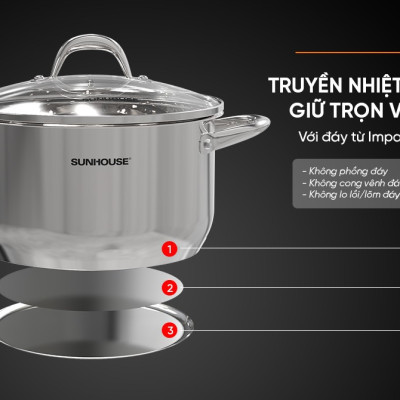 NỒI INOX 3 ĐÁY SUNHOUSE SHG301-28 - Hàng Chính Hãng
