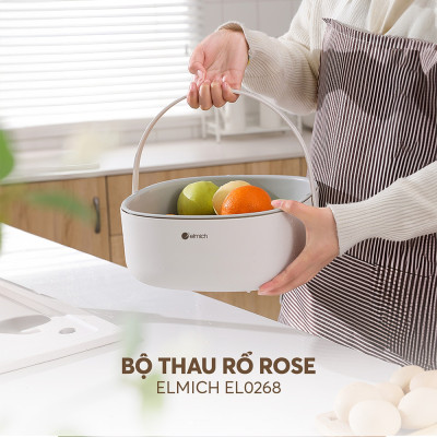 Bộ thau rổ có quai Rose Elmich EL0267, EL0268, Hàng chính hãng, Size 24, 28cm, nhựa PP an toàn, 2 lớp rổ - JoyMall