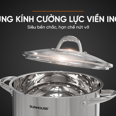 NỒI INOX 3 ĐÁY SUNHOUSE SHG301-20 - Hàng Chính Hãng