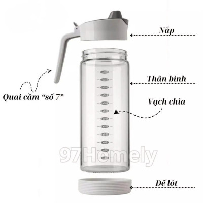 Bình Thủy Tinh Rót Dầu Ăn/Nước Mắm Có Vòi & Phễu Tích Hợp – Dung Tích 500ml – Chai Đựng Gia Vị Thông Minh, Chịu Nhiệt, Có Vạch Chia- HÀNG CHÍNH HÃNG MINIIN
