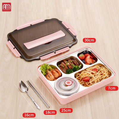 Hộp Cơm Văn Phòng 5 Ngăn Inox 304 Giữ Nhiệt Chống Tràn Có Giá Điện Thoại Tặng Thìa Đũa Cao Cấp- Hàng Chính Hãng MINIIN