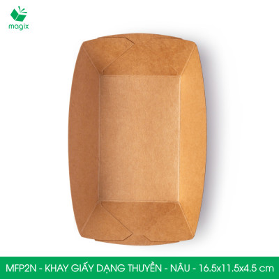 MFP2N - 16.5x11.5x4.5 cm - 100 khay giấy dáng thuyền đựng thức ăn, khay giấy đựng món tráng miệng