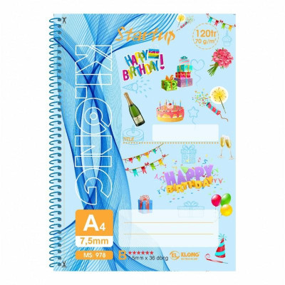 Sổ kẻ ngang lò xo xé đơn Startup KLONG A4 120 trang 70/92; MS: 978