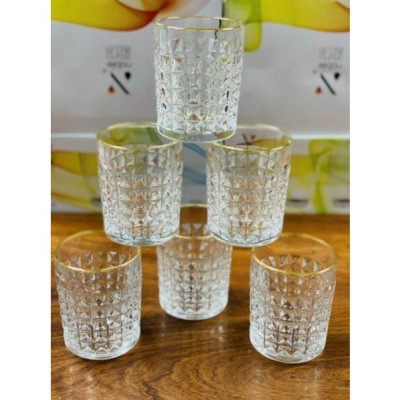 Bộ 6 cốc thủy tinh kim cương viền vàng, cốc cao cấp, dung tích 300ml