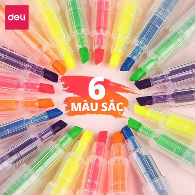 Bút highlight dấu dòng 2 đầu Deli - 3 cây 6 màu - nét trơn mượt, màu tươi sáng - 3 chiếc / Hộp - S736