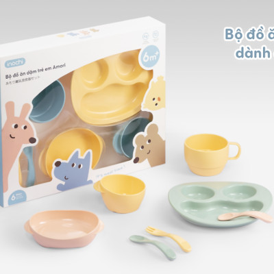 Bộ Đồ Ăn Dặm Cho Trẻ Em Amori Đạt Tiêu Chuẩn Xuất Nhật Bản , EU Đảm Bảo An Toàn Tuyệt Đối Cho Trẻ - Chính Hãng Inochi ( Tặng kèm khăn lau đa năng pakasa) 