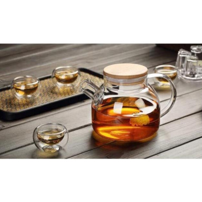 (HÀNG ĐẸP) Ấm thuỷ tinh chịu nhiệt nắp gỗ 800ml