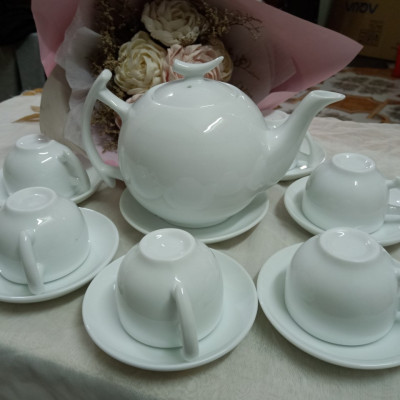 Bộ ấm chén men trắng gốm sứ Bát Tràng