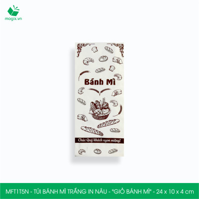 MFT1T5N - 24x10x4 cm - 500 Túi bánh mì Trắng, in sẵn họa tiết GIỎ BÁNH MÌ - Bao bánh mì Túi giấy thực phẩm an toàn