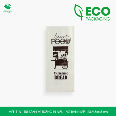 MFT1T1N - 24x9.5x4.5 cm - 200 Túi bánh mì Trắng, in sẵn họa tiết XE BÁNH MÌ - Bao bánh mì Túi giấy thực phẩm an toàn