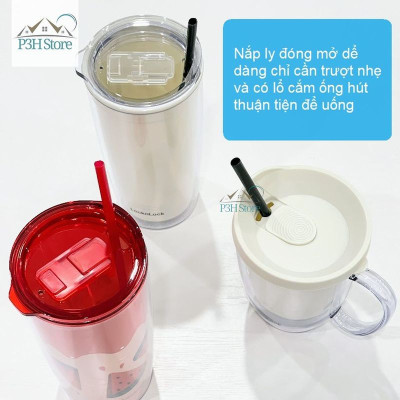Ly nhựa 2 lớp Lock&Lock Cold Cup 360ml/600ml kèm ống nắp trượt đóng mở HAP523IVY 524RED HAP525IVY