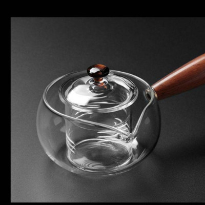 Ấm pha trà, tống trà  thủy tinh có tay  cầm màu gỗ kèm lõi lọc cao cấp - ANTH457