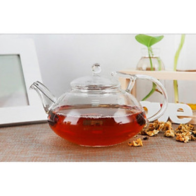  Ấm trà thủy tinh chịu nhiệt 600ml tay thủy tinh cách điệu 